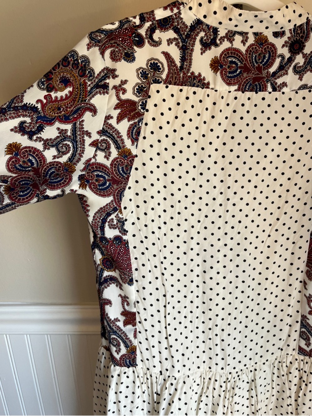 Sandro 100% Silk Mixed Print Polka Dot Paisley Drop Waist Dress - Size 2 / Small - Picture 7 of 11